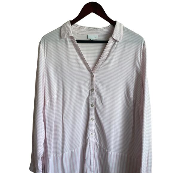 J Jill Women Tunic Top L‎ Pink Striped Button Up Rayon Coastal Preppy Beachy - Picture 12 of 15